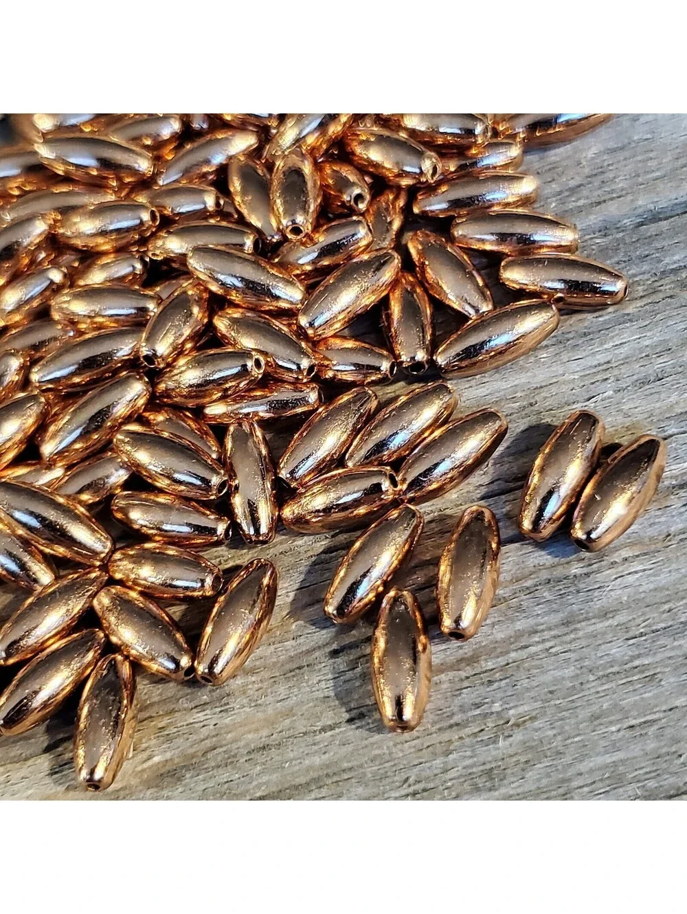 Bulk Pack of 50 Solid India Shiny Copper 9x4mm Smooth Oval Spacer Beads
